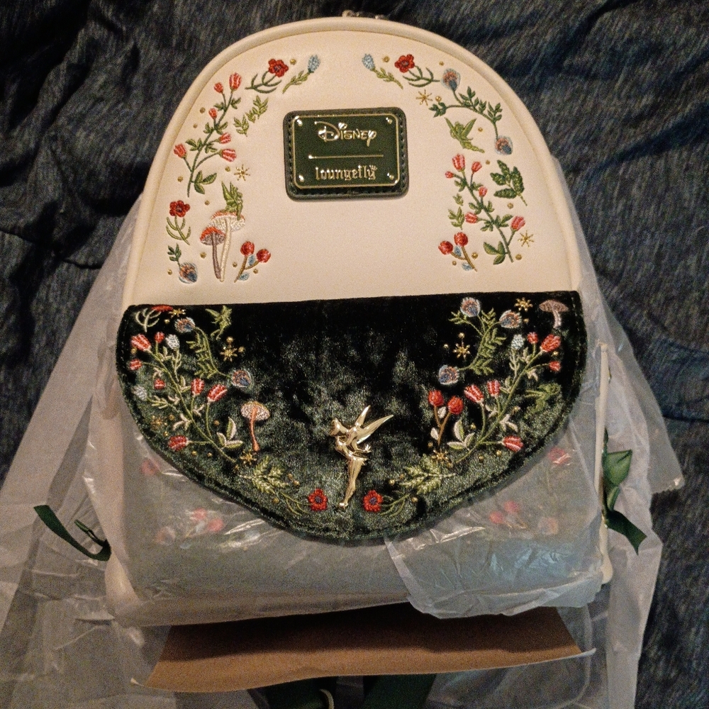 Loungefly Green and White Floral Tinkerbell Backpack